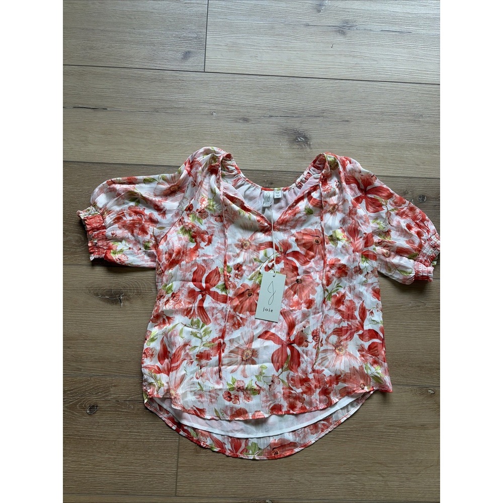 Joie Womens Size Small Blouse Pink Floral Puff Sleeve Garden Cottage Business